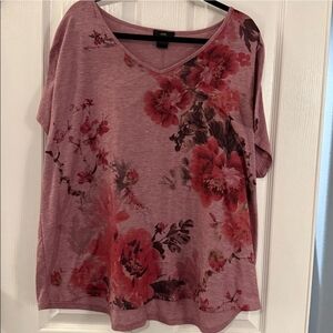 Pink/Red Floral Short Sleeve Top-2X
